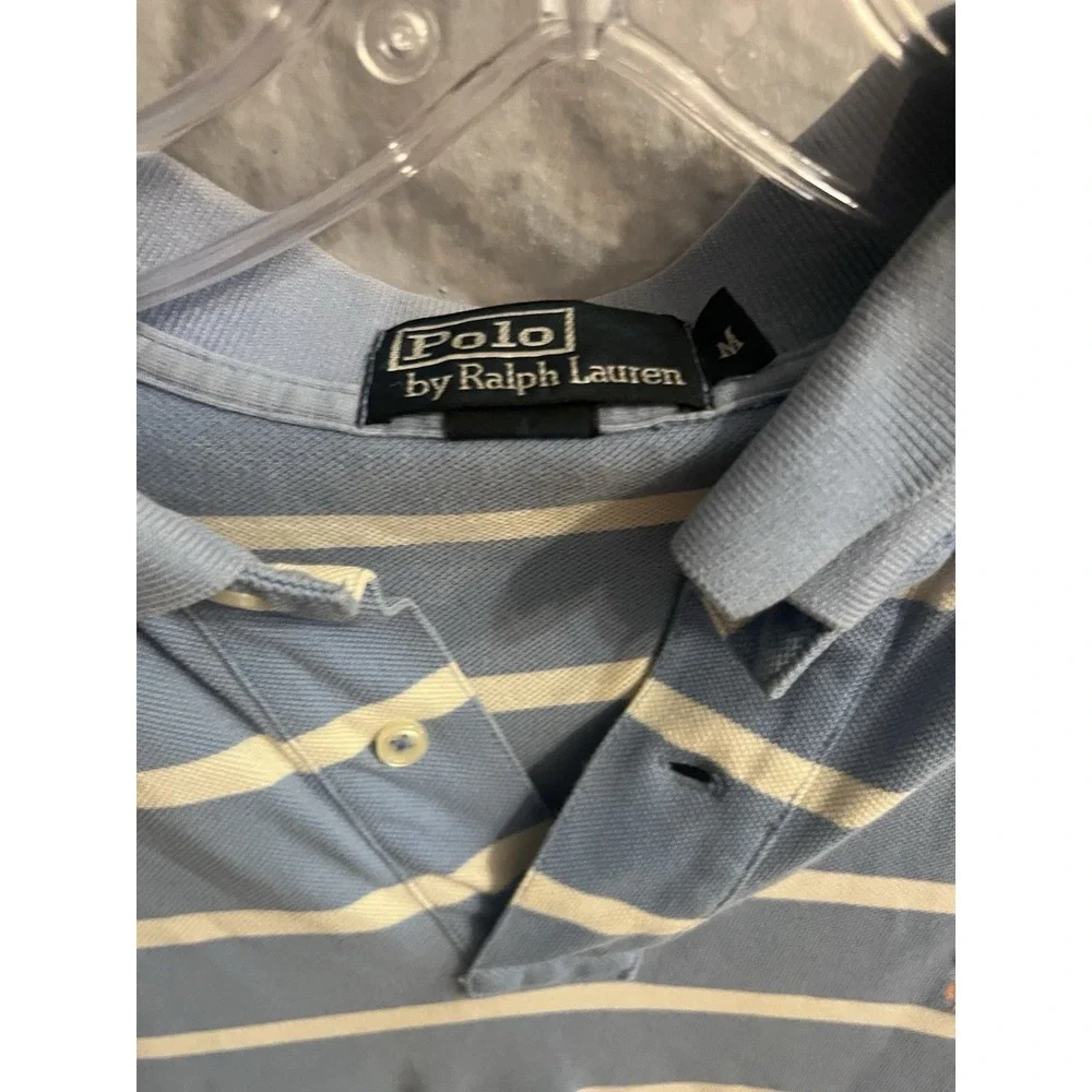 Polo Ralph Lauren Polo Shirt Mens Size Medium  Blue White StVintage Short Sleeve - Picture 4 of 7